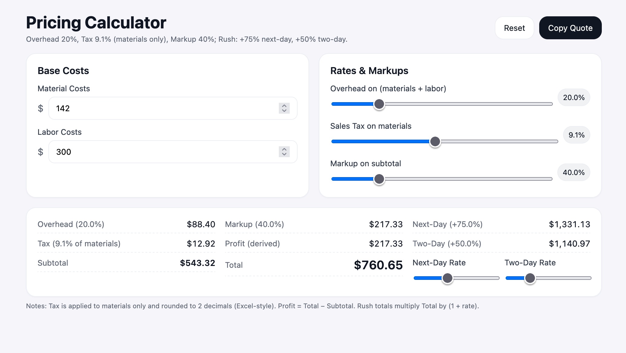 Business Pricing Calculator